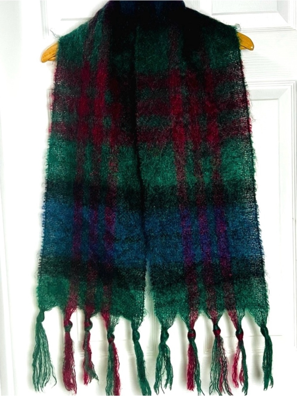St Albans Australia Mohair Plaid Scarf Forest Green Burgundy Navy